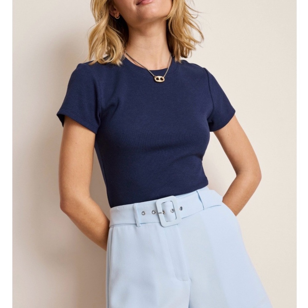 Francesca's Collections Navy Short-Sleeve Ribbed Top